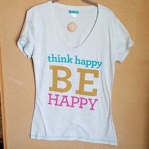 Think Happy Be Happy Curvy V-neck T-shirt
